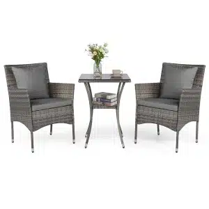 3-Delige Tuinset 2 Rotan Stoelen en Een Bijzettafel met Blad van Gehard Glas Een Loungeset voor Terras Tuin Veranda of Zwembad