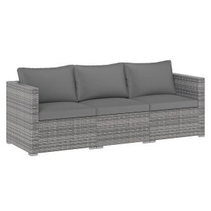 3-Delige Tuinset Loungebank 3-Zits van PE-Rotan Modulaire Bank met Zachte Kussens Terrasmeubilair Balkonmeubilair Tuinmeubilair -Grijs