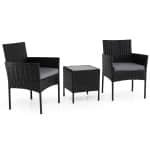 3-Delige Tuinset met Tafel en 2 Comfortabele Stoelen van Gehard Glas Afneembare Kussens Metalen Frame-Grijs