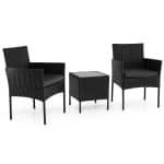 3-Delige Tuinset met Tafel en 2 Comfortabele Stoelen van Gehard Glas Afneembare Kussens Metalen Frame-Zwart