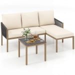 3-delige Tuinmeubelset Tuinset met Bijzettafel Balkonmeubelset met Metalen Frame Tuinlounge-set met Kussens