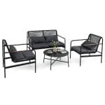4-Delige Tuinset Loveseat & 2 Fauteuils met Salontafel Metalen Frame Kussens PE-Rotan Buitenbank