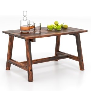 90 CM Massief Houten Tuintafel met Lamellenblad Rechthoekige Buitentafel Belastbaar tot 125 kg voor Tuin Bruin