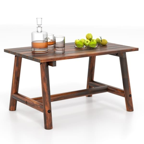 90 CM Massief Houten Tuintafel met Lamellenblad Rechthoekige Buitentafel Belastbaar tot 125 kg voor Tuin Bruin