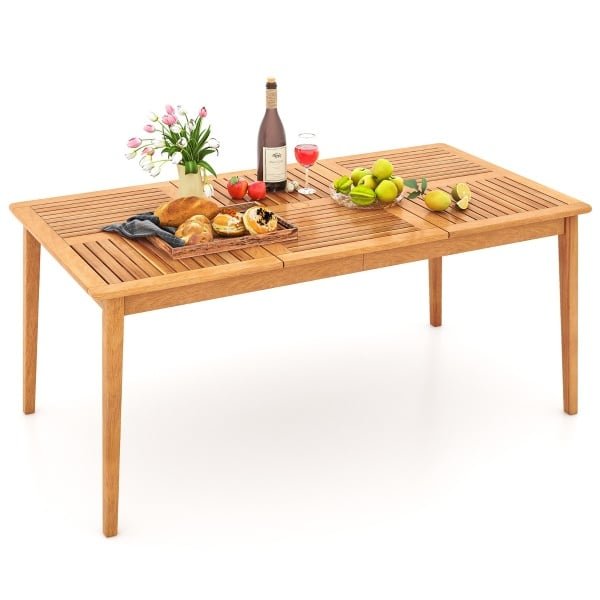 Acacia Houten Tuintafel 170x90cm Grote Terrastafel voor 6 Personen Rechthoekige Balkontafel met Paraplugat Houten Tafel Buiten Eettafel