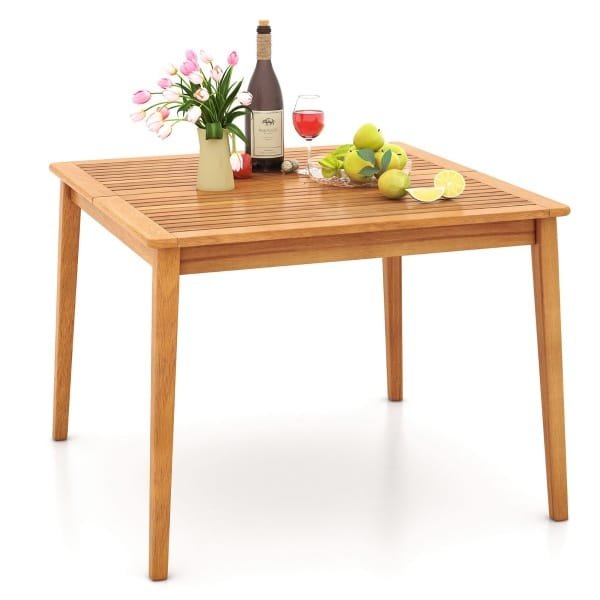 Acaciahouten Tuintafel voor 4 Personen 100 x 100 cm Vierkante Eettafel voor Buiten met 5 cm Parasolgat voor Tuinterras Natuurlijk