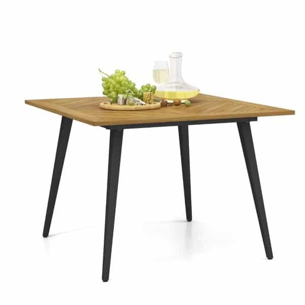 Buiten Eettafel voor Vier Personen 107 CM Hoge Terrastafel van Acaciahout met Parasolgat van 5 CM Metalen Poten