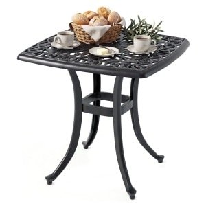 Buitenbijzettafel van Gegoten Aluminium Vierkante Roestvrije Tuintafel met Geïntegreerd Gat voor Parasol