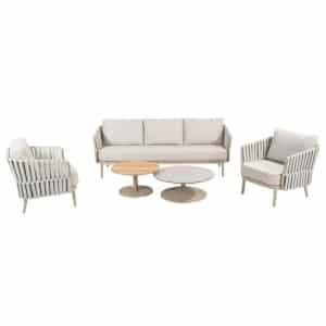 Eva loungeset met Sara coffeetafels latte keramiek teak dia. 65 & dia. 80 cm Taste - Taste