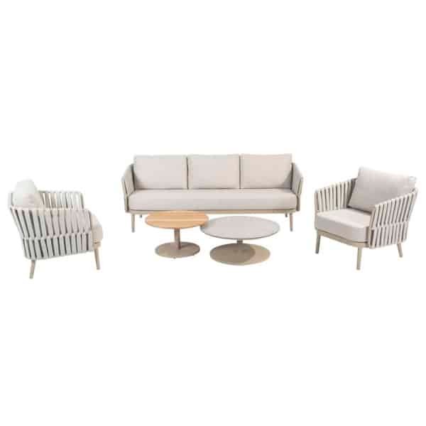 Eva loungeset met Sara coffeetafels latte keramiek teak dia. 65 & dia. 80 cm Taste - Taste