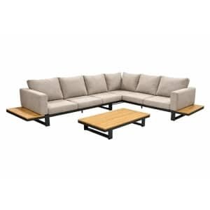 Funsui loungeset compleet coffee table aluminium black/teak armleuningen black/teak/flx bg Yoi - Yoi