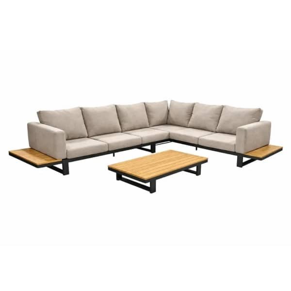 Funsui loungeset compleet coffee table aluminium black/teak armleuningen black/teak/flx bg Yoi - Yoi