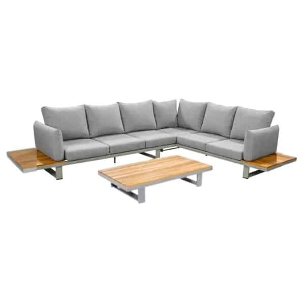Funsui loungeset compleet coffee table aluminium salix/teak armleuningen salix/teak/wheat Yoi - Yoi