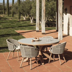 Kave Home Ronde Tuintafel Mirtia Gesinterde steen en houtlook, 148cm - Beige