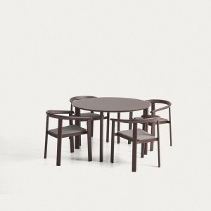 Kave Home Tuinset Erice Met ronde tuintafel en 4 stoelen, 120cm - Bruin