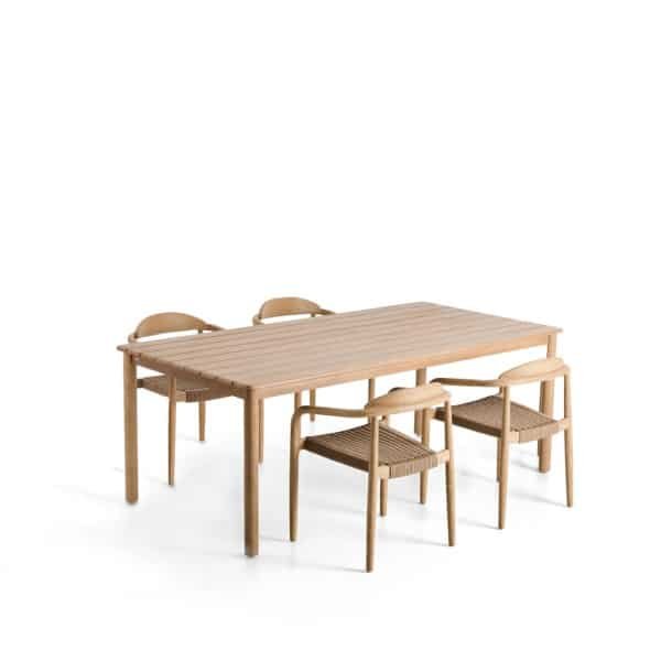 Kave Home Tuinset Met Sori tuintafel en 4 Nina stoelen, 200 x 100cm - Beige