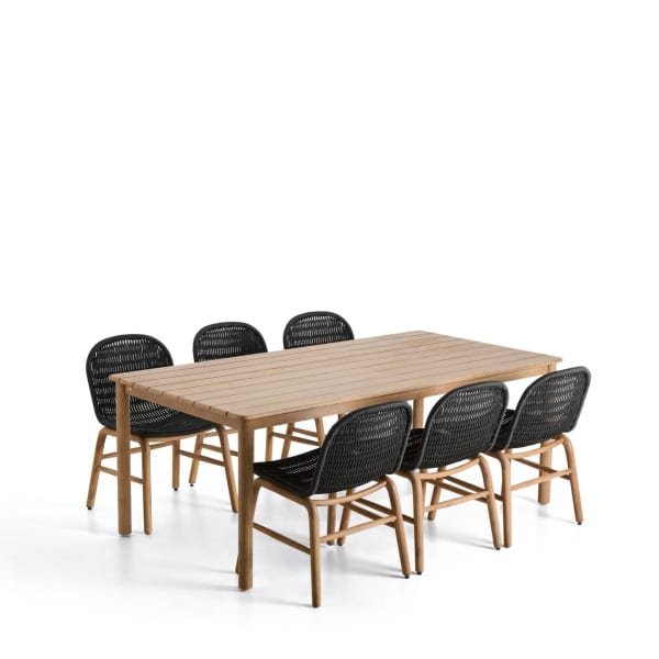 Kave Home Tuinset Met Sori tuintafel en 6 Alipa stoelen, 200 x 100cm - Donkergrijs