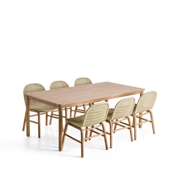 Kave Home Tuinset Met Sori tuintafel en 6 Alipa stoelen, 200 x 100cm - Ecru