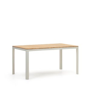 Kave Home Tuintafel 'Bona' Teakhout, 163 x 90cm, kleur Naturel/Wit