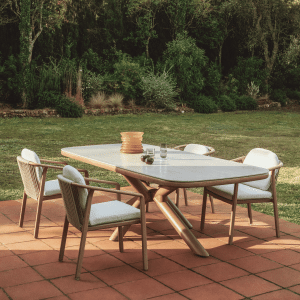 Kave Home Tuintafel Mirtia Gesinterde steen en houtlook, 240 x 110cm - Beige