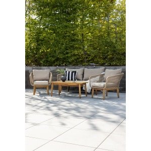 Nohr Loungeset Chandni Acaciahout, Met bank, tafel en 2 stoelen - Latte