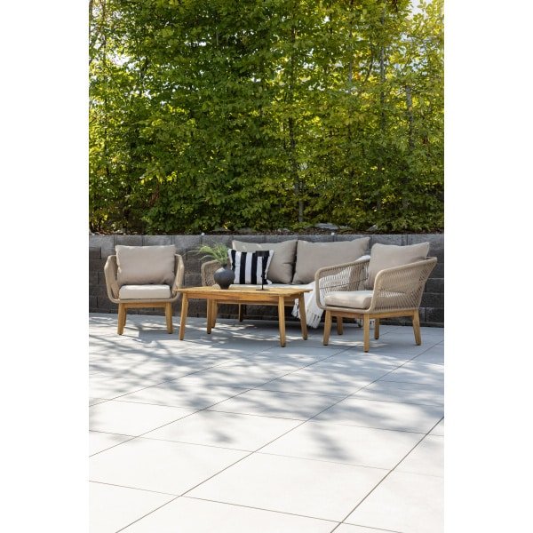 Nohr Loungeset Chandni Acaciahout, Met bank, tafel en 2 stoelen - Latte