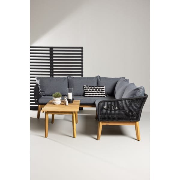 Nohr Loungeset Chandni Acaciahout, Met hoekbank en tafel - Zwart