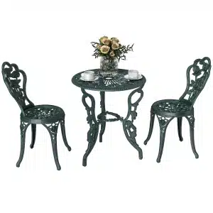 Outsunny 3-delige bistroset, duurzaam, weerbestendig, perfect voor balkon, elegant ontwerp, eenvoudig te onderhouden, antiek groen | Aosom.nl