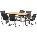 Outsunny 7-delige Tuinset voor 6 Personen - Eettafel met Stoelen in Natuurhout/Zwart