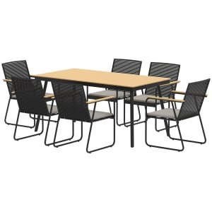 Outsunny 7-delige Tuinset voor 6 Personen - Eettafel met Stoelen in Natuurhout/Zwart