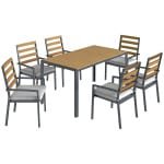 Outsunny 7-delige tuinset tuinmeubelset, tuinset met 1 eettafel, 6 stoelen, kussens, voor terras, natuurhout