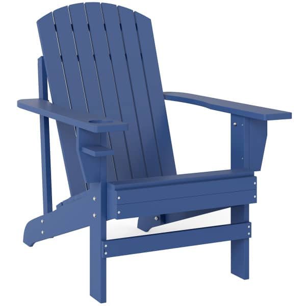 Outsunny Adirondack Tuinstoel, comfortabel met bekerhouder, duurzaam massief hout, weerbestendig, 97 x 72,5 x 93 cm, blauw | Aosom.nl