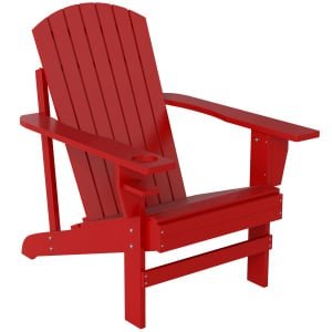 Outsunny Adirondack Tuinstoel, weerbestendig, comfortabel design, ideale buitenstoel, 72 x 97 x 92 cm, rood | Aosom.nl