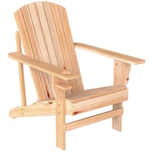 Outsunny Adirondack tuinstoel, comfortabele ligbank, weerbestendig, perfect voor buiten, duurzaam massief hout, 80 x 65 x 95 cm, naturel | Aosom.nl
