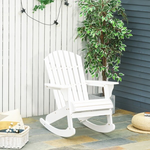 Outsunny Adirondack tuinstoel, weerbestendig, comfortabel ontwerp, perfect voor buitengebruik, 77 x 94 x 97 cm, wit | Aosom.nl