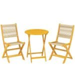 Outsunny Balkonmeubelset 3-delig Polyrattan Hout Inklapbaar Tuinmeubelset met Tafel en 2 Stoelen, Ademend
