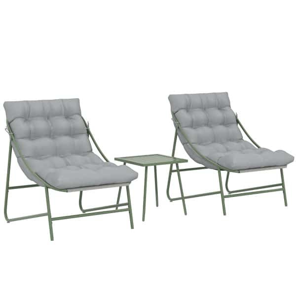 Outsunny Balkonmeubelset 3-delig Tuinmeubelset met tafel kussen stalen frame verstelbare voetpads Lichtgrijs
