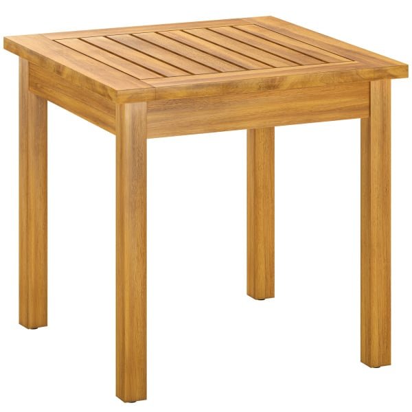 Outsunny Bijzettafel 48 x 48 cm Weerbestendig Tuintafel met Lattenontwerp Verstelbare Voeten, Vierkant