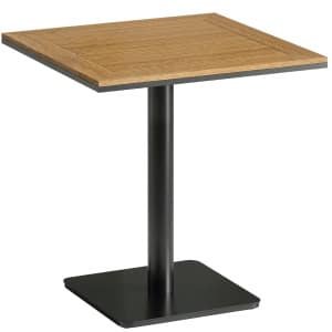 Outsunny Bijzettafel 70 x 70 cm weerbestendig tuintafel met houtlook brede basis, vierkant natuurhout