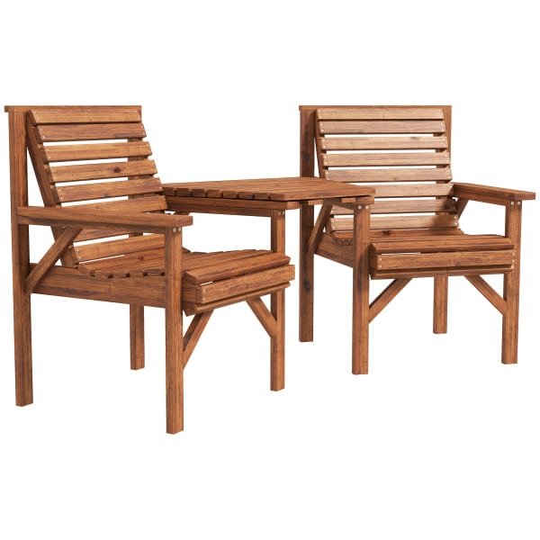 Outsunny Bistro-set 3-delig van hout, weerbestendig tuinmeubelset met lamellenontwerp en parasolgat Verkoold
