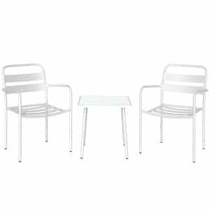 Outsunny Bistroset 3-delig metalen tuinmeubelset met 2 tuinstoelen, glazen tafel, lattenontwerp, roestbestendig