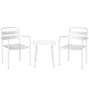 Outsunny Bistroset 3-delig metalen tuinmeubelset met 2 tuinstoelen, glazen tafel, lattenontwerp, roestbestendig