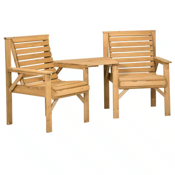 Outsunny Bistroset 3-delig van hout, weerbestendig tuinmeubelset met lamellendesign, bruin