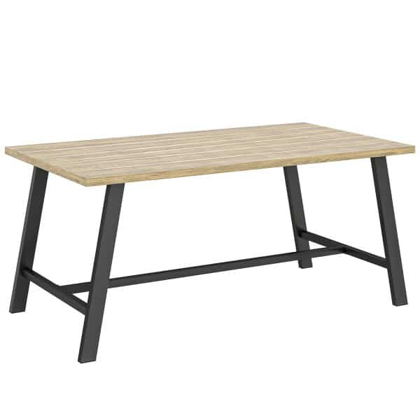 Outsunny Outdoor-salontafel, rechthoekige metalen bijzettafel met tafelblad in houtlook, 100 x 55 cm, Bruin