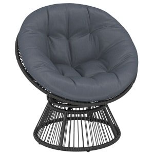 Outsunny Papasan-stoel 360° draaibaar Rieten stoel met Kussen Stalen frame Ronde Loungestoel Grijs