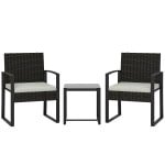 Outsunny Rattan Bistroset, 3-delig tuinmeubelset met 2 tuinstoelen, salontafel, afneembare kussens Crèmewit
