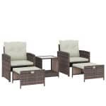 Outsunny Rattan Tuinmeubelset 5-delig Balkonmeubelset met 2 Stoelen, Kussens, Voetenbankjes, Tafel, Opbergruimte Crème