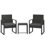Outsunny Rattan bistroset, 3-delig tuinmeubelset met 2 tuinstoelen, salontafel, afneembare kussens donkergrijs