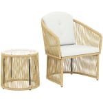 Outsunny Rattan-bistroset, 3-delig tuinmeubelset met ronde glazen tafel, fauteuils en kussens, crèmewit