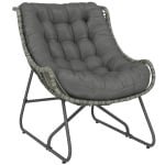 Outsunny Rattanstoel met kussens en banden, gepolsterde outdoor stoel van polyrattan, tot 120 kg